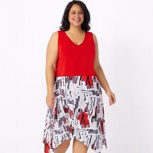 Truth + Style Regular Mix Media Chiffon Midi Dress - Women's Large, Red/Grey